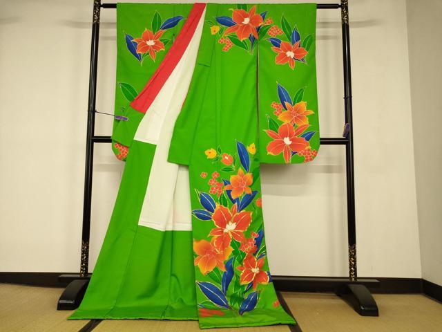 平和屋本店●お引きずり・お引き摺り・引き振袖　和装　結婚式　舞妓　芸妓　芸者　衣装　草花文　金彩　AABK8356fw