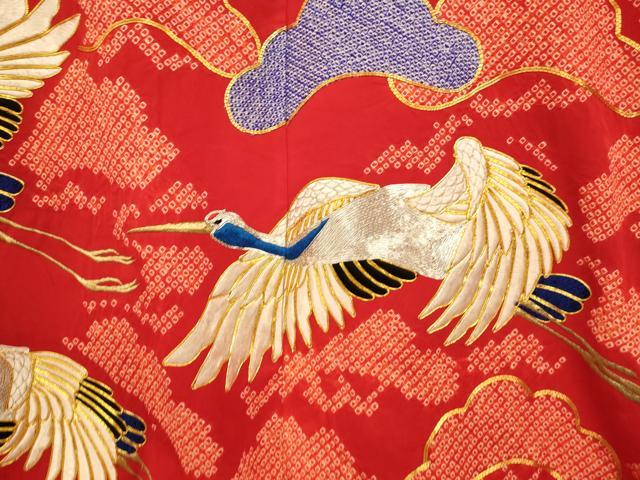 平和屋本店●色打掛　和装　婚礼　結婚式　花嫁　神社挙式　絞り　駒刺繍　飛鶴松文　金銀糸　逸品　AABK8358fw