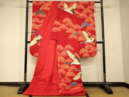 平和屋本店●色打掛　和装　婚礼　結婚式　花嫁　神社挙式　絞り　駒刺繍　飛鶴松文　金銀糸　逸品　AABK8358fw