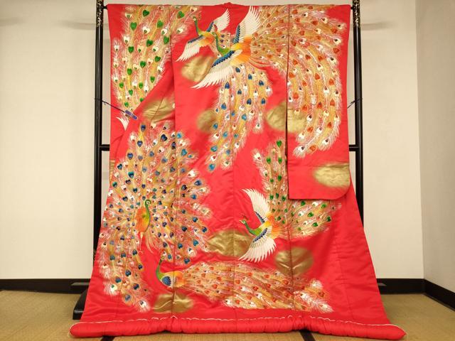 平和屋本店●色打掛　和装　婚礼　結婚式　花嫁　神社挙式　刺繍　孔雀文　暈し染め　金銀糸　金彩　逸品　AABK8364fw