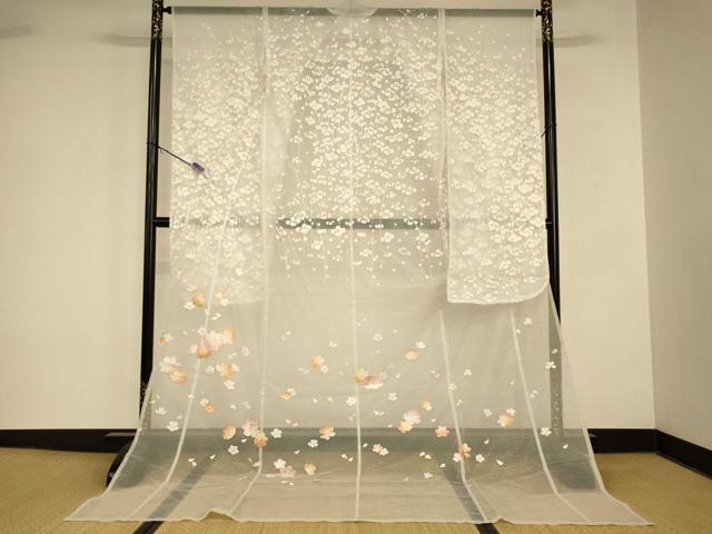平和屋本店●夏物 お引きずり・お引き摺り・引き振袖 和装 結婚式 舞妓 芸妓 芸者 衣装 オーガンジー 枝花文 銀彩 逸品 AABK8368fw