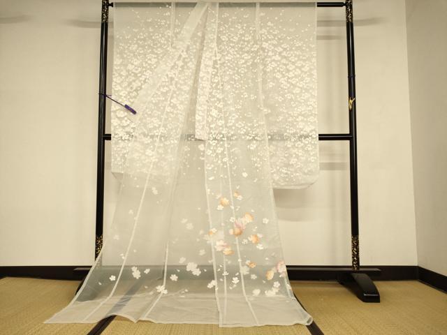 平和屋本店●夏物 お引きずり・お引き摺り・引き振袖 和装 結婚式 舞妓 芸妓 芸者 衣装 オーガンジー 枝花文 銀彩 逸品 AABK8368fw