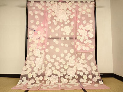 平和屋本店●夏物 お引きずり・お引き摺り・引き振袖 和装 結婚式 舞妓 芸妓 芸者 衣装 オーガンジー 舞花薔薇文 逸品 AABK8370fw