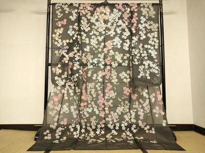 平和屋本店●夏物　お引きずり・お引き摺り・引き振袖　和装　結婚式　舞妓　芸妓　芸者　衣装　オーガンジー　舞桜文　AABK8372fw