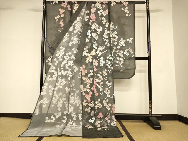 平和屋本店●夏物　お引きずり・お引き摺り・引き振袖　和装　結婚式　舞妓　芸妓　芸者　衣装　オーガンジー　舞桜文　AABK8372fw
