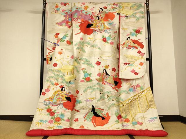 平和屋本店●色打掛　和装　婚礼　結婚式　花嫁　神社挙式　女人松竹梅風景文　金銀糸　逸品　AABK8375fw