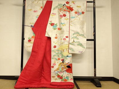 平和屋本店●色打掛　和装　婚礼　結婚式　花嫁　神社挙式　女人松竹梅風景文　金銀糸　逸品　AABK8375fw