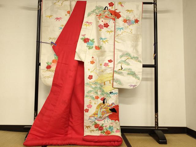 平和屋本店●色打掛　和装　婚礼　結婚式　花嫁　神社挙式　女人松竹梅風景文　金銀糸　逸品　AABK8375fw