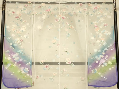 平和屋本店●夏物 お引きずり・お引き摺り・引き振袖 和装 結婚式 舞妓 芸妓 芸者 衣装 オーガンジー 舞花文 金銀彩 金糸 AABK8378fw