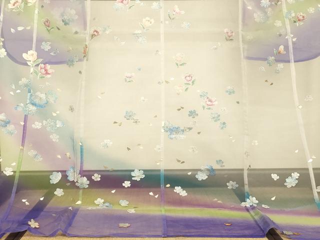 平和屋本店●夏物 お引きずり・お引き摺り・引き振袖 和装 結婚式 舞妓 芸妓 芸者 衣装 オーガンジー 舞花文 金銀彩 金糸 AABK8378fw
