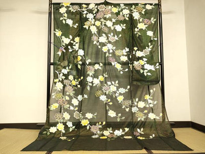 平和屋本店●夏物 お引きずり・お引き摺り・引き振袖 和装 結婚式 舞妓 芸妓 芸者 衣装 刺繍 オーガンジー 更紗花文 金糸 銀彩 AABK8379fw
