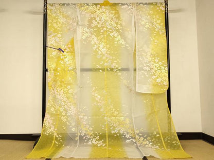 平和屋本店●夏物 お引きずり・お引き摺り・引き振袖 和装 結婚式 舞妓 芸妓 芸者 衣装 オーガンジー 舞桜文 暈し染め 金銀彩 AABK8381fw