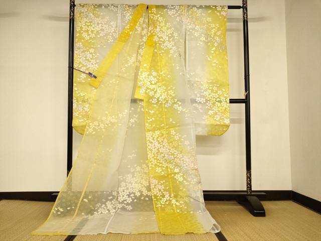 平和屋本店●夏物 お引きずり・お引き摺り・引き振袖 和装 結婚式 舞妓 芸妓 芸者 衣装 オーガンジー 舞桜文 暈し染め 金銀彩 AABK8381fw