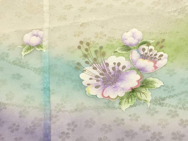 平和屋本店●夏物 お引きずり・お引き摺り・引き振袖 和装 結婚式 舞妓 芸妓 芸者 衣装 手描き オーガンジー 草花文 銀彩 AABK8382fw