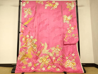 平和屋本店●お引きずり・お引き摺り・引き振袖　和装　結婚式　舞妓　芸妓　芸者　衣装　総刺繍　飛鶴枝梅文　金銀糸　逸品　AABK8384fw