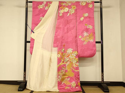 平和屋本店●お引きずり・お引き摺り・引き振袖　和装　結婚式　舞妓　芸妓　芸者　衣装　総刺繍　飛鶴枝梅文　金銀糸　逸品　AABK8384fw