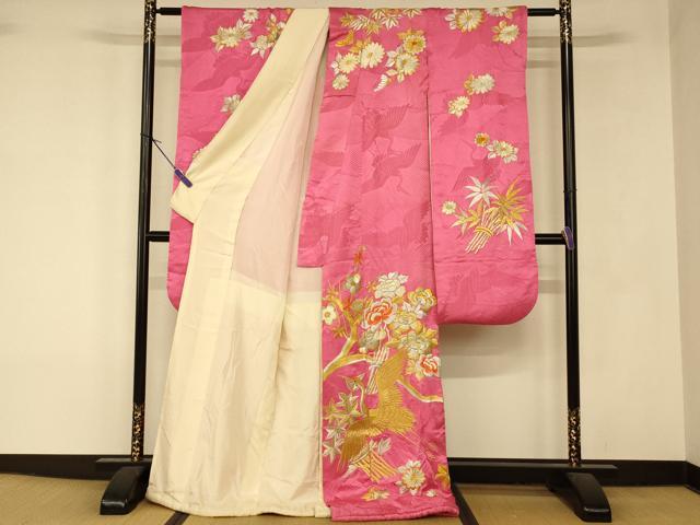 平和屋本店●お引きずり・お引き摺り・引き振袖　和装　結婚式　舞妓　芸妓　芸者　衣装　総刺繍　飛鶴枝梅文　金銀糸　逸品　AABK8384fw