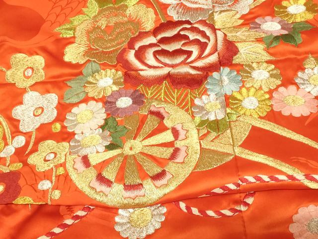 平和屋本店●お引きずり・お引き摺り・引き振袖 和装 結婚式 舞妓 芸妓 芸者 衣装 雪輪花車飛鶴文 暈し染め 金銀糸 逸品 AABK8385fw