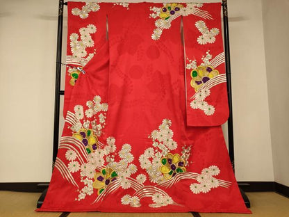 平和屋本店●お引きずり・お引き摺り・引き振袖　和装　結婚式　舞妓　芸妓　芸者　衣装　総刺繍　枝花立波文　金銀糸　逸品　AABK8386fw
