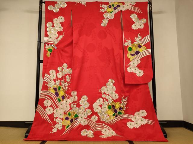 平和屋本店●お引きずり・お引き摺り・引き振袖　和装　結婚式　舞妓　芸妓　芸者　衣装　総刺繍　枝花立波文　金銀糸　逸品　AABK8386fw