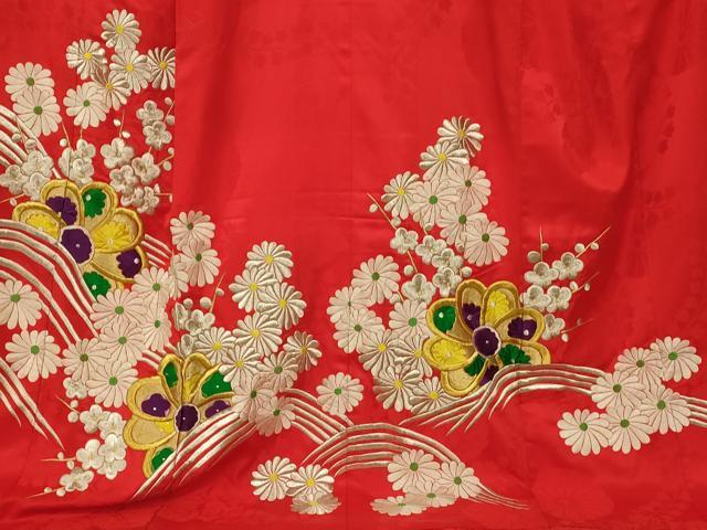 平和屋本店●お引きずり・お引き摺り・引き振袖　和装　結婚式　舞妓　芸妓　芸者　衣装　総刺繍　枝花立波文　金銀糸　逸品　AABK8386fw