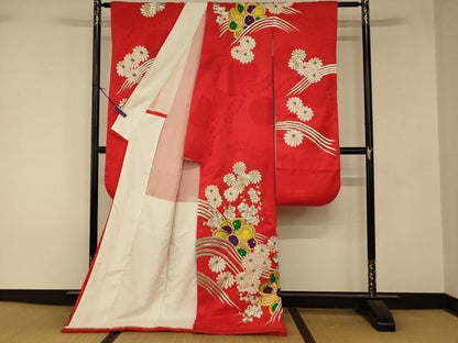 平和屋本店●お引きずり・お引き摺り・引き振袖　和装　結婚式　舞妓　芸妓　芸者　衣装　総刺繍　枝花立波文　金銀糸　逸品　AABK8386fw