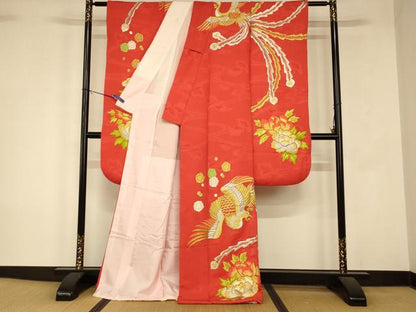 平和屋本店●お引きずり・お引き摺り・引き振袖　和装　結婚式　舞妓　芸妓　芸者　衣装　総刺繍　鳳凰牡丹文　金銀糸　逸品　AABK8389fw