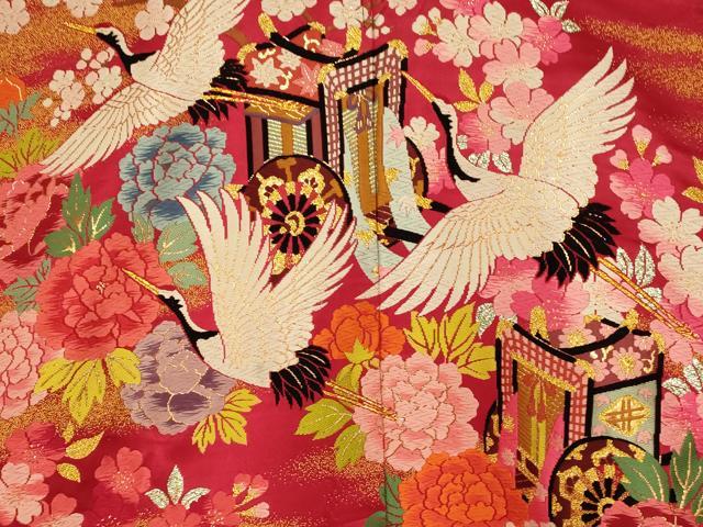平和屋本店●色打掛　和装　婚礼　結婚式　花嫁　神社挙式　唐織　枝垂れ桜飛鶴御所車文　暈し染め　金銀糸　逸品　AABK8391fw
