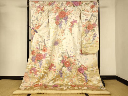 平和屋本店●色打掛　和装　婚礼　結婚式　花嫁　神社挙式　駒刺繍　茶器草花文　ラインストーン　暈し染め　金銀彩　逸品　AABK8392fw