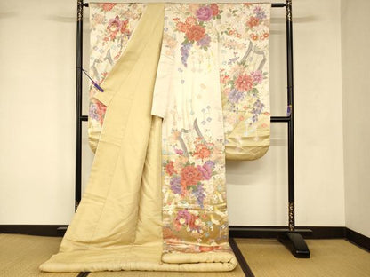 平和屋本店●色打掛　和装　婚礼　結婚式　花嫁　神社挙式　駒刺繍　茶器草花文　ラインストーン　暈し染め　金銀彩　逸品　AABK8392fw