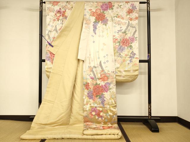 平和屋本店●色打掛　和装　婚礼　結婚式　花嫁　神社挙式　駒刺繍　茶器草花文　ラインストーン　暈し染め　金銀彩　逸品　AABK8392fw