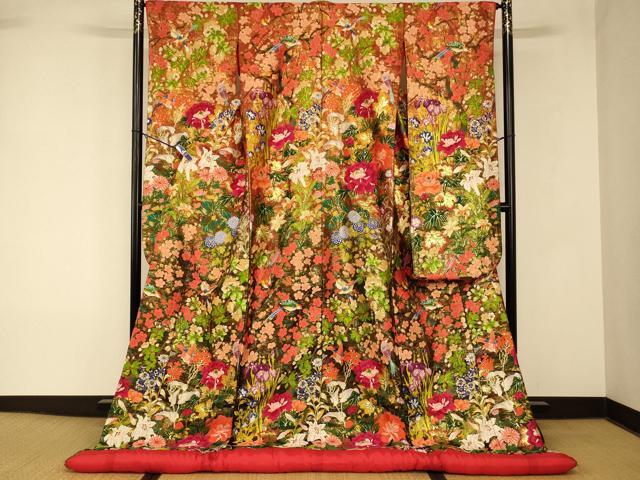 平和屋本店●色打掛　和装　婚礼　結婚式　花嫁　神社挙式　唐織　枝梅花鳥文　金糸　逸品　AABK8393fw