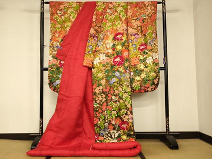 平和屋本店●色打掛　和装　婚礼　結婚式　花嫁　神社挙式　唐織　枝梅花鳥文　金糸　逸品　AABK8393fw