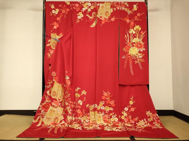 平和屋本店●お引きずり・お引き摺り・引き振袖 仮絵羽 和装 結婚式 舞妓 芸妓 芸者 衣装 総刺繍 御所車枝花文 金銀糸 逸品 AABK8396fw