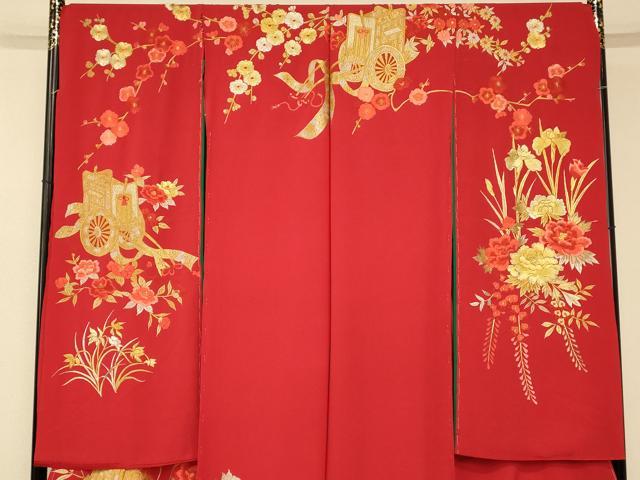 平和屋本店●お引きずり・お引き摺り・引き振袖 仮絵羽 和装 結婚式 舞妓 芸妓 芸者 衣装 総刺繍 御所車枝花文 金銀糸 逸品 AABK8396fw