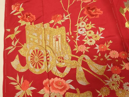 平和屋本店●お引きずり・お引き摺り・引き振袖 仮絵羽 和装 結婚式 舞妓 芸妓 芸者 衣装 総刺繍 御所車枝花文 金銀糸 逸品 AABK8396fw