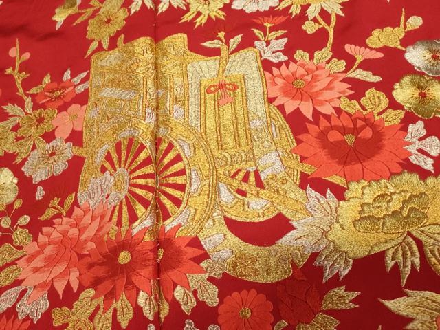平和屋本店●お引きずり・お引き摺り・引き振袖 仮絵羽 和装 結婚式 舞妓 芸妓 芸者 衣装 総刺繍 御所車枝花文 金銀糸 逸品 AABK8396fw