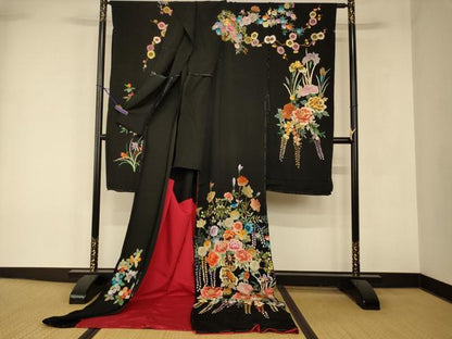 平和屋本店●中国三大刺繍 相良刺繍 お引きずり・お引き摺り・引き振袖 仮絵羽 和装 結婚式 舞妓 芸妓 芸者 衣装 金糸 逸品 AABK8397fw