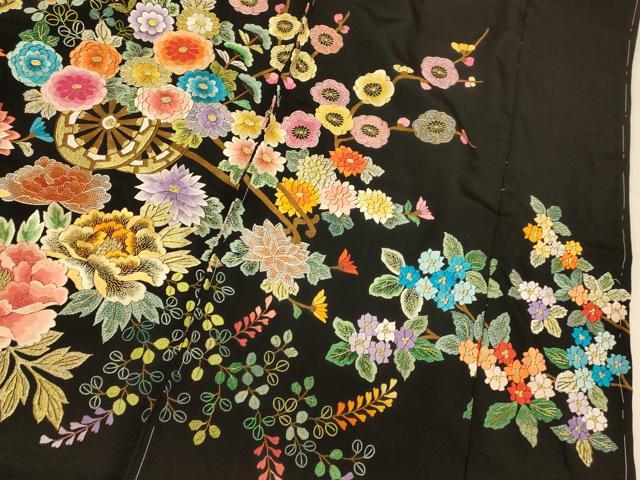平和屋本店●中国三大刺繍 相良刺繍 お引きずり・お引き摺り・引き振袖 仮絵羽 和装 結婚式 舞妓 芸妓 芸者 衣装 金糸 逸品 AABK8397fw
