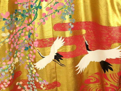 平和屋本店●本手描友禅作家　秋山章　色打掛　和装　婚礼　結婚式　花嫁　神社挙式　飛鶴枝梅光琳水　金彩　逸品　AABK8398fw