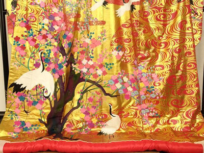 平和屋本店●本手描友禅作家　秋山章　色打掛　和装　婚礼　結婚式　花嫁　神社挙式　飛鶴枝梅光琳水　金彩　逸品　AABK8398fw