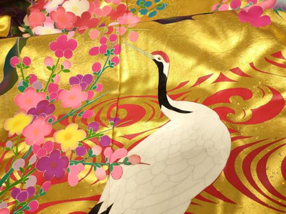 平和屋本店●本手描友禅作家　秋山章　色打掛　和装　婚礼　結婚式　花嫁　神社挙式　飛鶴枝梅光琳水　金彩　逸品　AABK8398fw