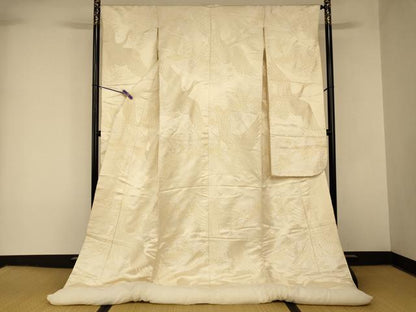 平和屋本店●白打掛　白無垢　和装　婚礼　結婚式　花嫁　神社挙式　唐織　飛鶴草花地紋　逸品　AABK8400fw