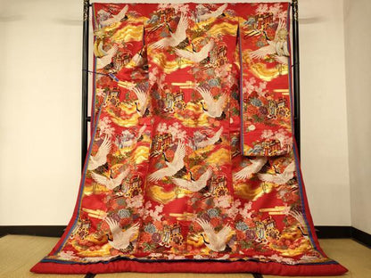 平和屋本店●色打掛　和装　婚礼　結婚式　花嫁　神社挙式　唐織　飛鶴御所車松竹梅文　金銀糸　逸品　AABK8408fw