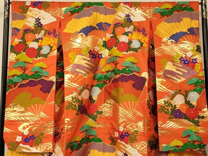 平和屋本店●色打掛　和装　婚礼　結婚式　花嫁　神社挙式　唐織　扇子草花松文　金糸　逸品　AABK8409fw