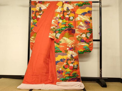 平和屋本店●色打掛　和装　婚礼　結婚式　花嫁　神社挙式　唐織　扇子草花松文　金糸　逸品　AABK8409fw
