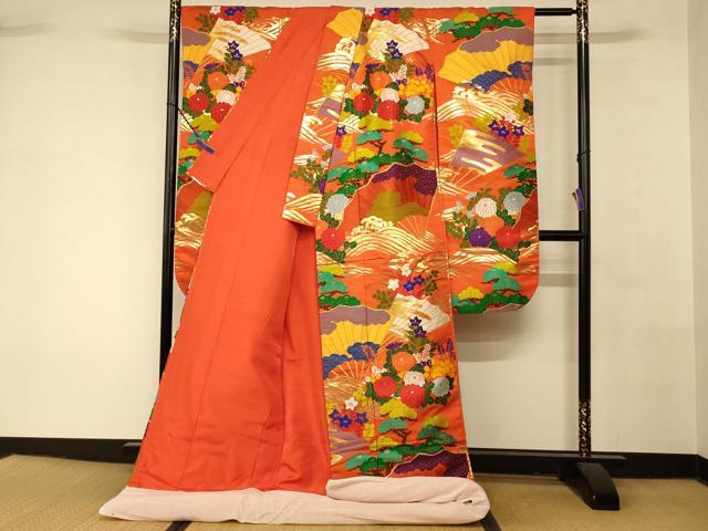 平和屋本店●色打掛　和装　婚礼　結婚式　花嫁　神社挙式　唐織　扇子草花松文　金糸　逸品　AABK8409fw