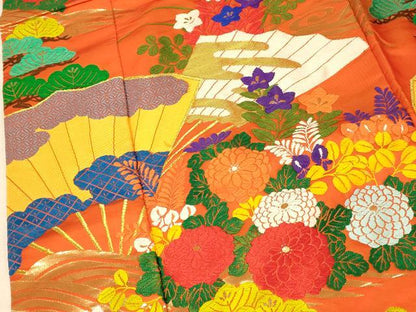 平和屋本店●色打掛　和装　婚礼　結婚式　花嫁　神社挙式　唐織　扇子草花松文　金糸　逸品　AABK8409fw