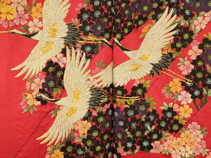 平和屋本店●中国三大刺繍 相良刺繍 手刺繍 色打掛 仮絵羽 和装 婚礼 結婚式 花嫁 神社挙式 駒刺繍 飛鶴草花文 金糸 逸品 AABK8412fw