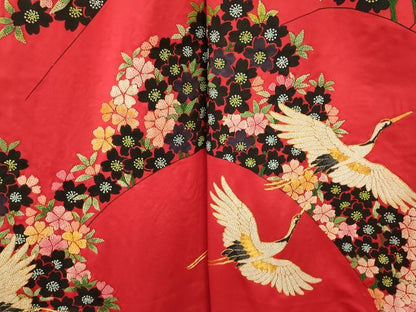 平和屋本店●中国三大刺繍 相良刺繍 手刺繍 色打掛 仮絵羽 和装 婚礼 結婚式 花嫁 神社挙式 駒刺繍 飛鶴草花文 金糸 逸品 AABK8412fw